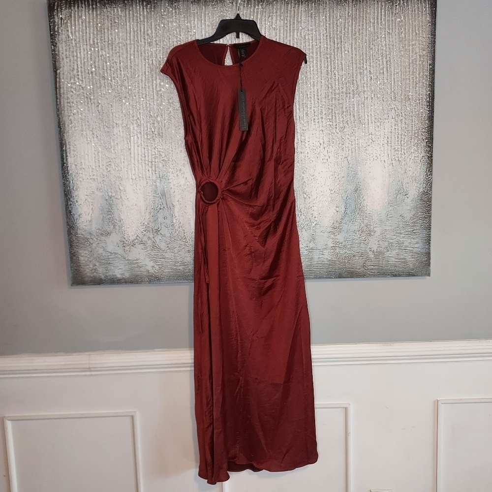 House of Harlow 1960 Burgandy Satin Cut Out Detail Long Dress Sz-L